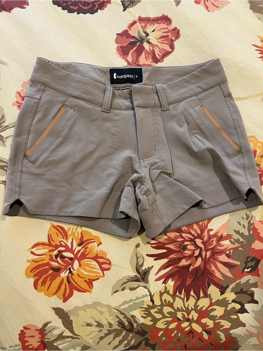 cotopaxi Women's Tan Performance Shorts with Bronze Trim